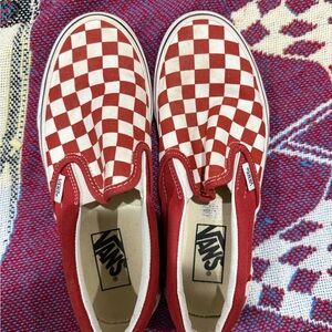 Vans Red and White Checkered Slip-Ons